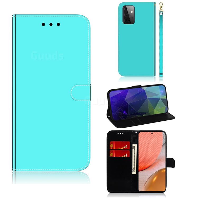 Shining Mirror Like Surface Leather Wallet Case for Samsung Galaxy A72 (4G, 5G) - Mint Green