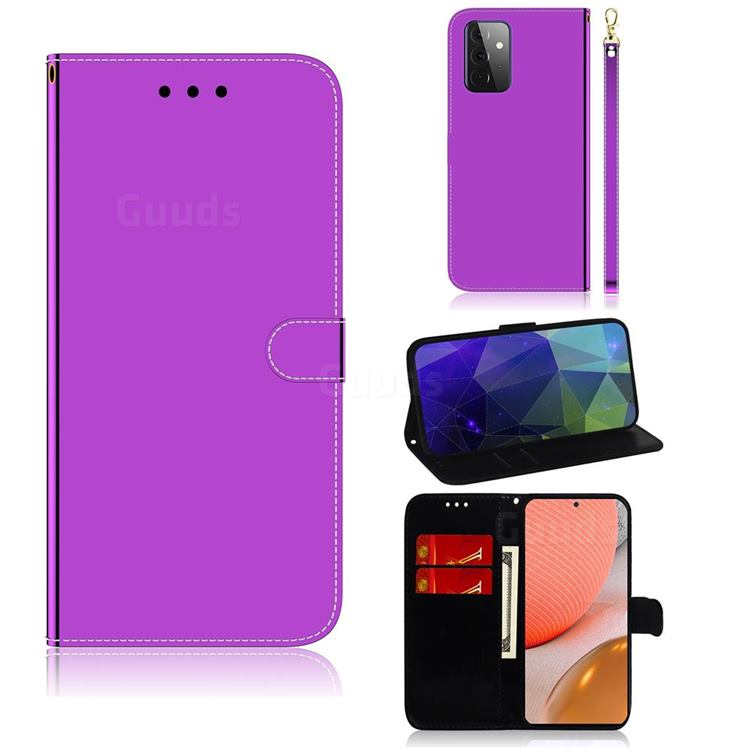 Shining Mirror Like Surface Leather Wallet Case for Samsung Galaxy A72 (4G, 5G) - Purple