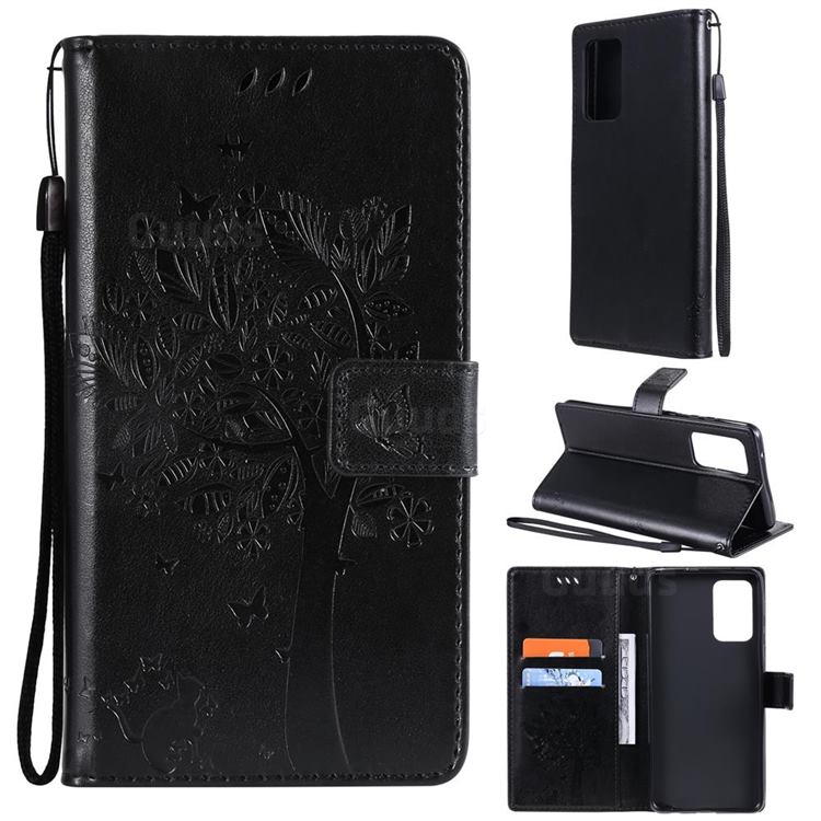 Embossing Butterfly Tree Leather Wallet Case for Samsung Galaxy A72 (4G, 5G) - Black