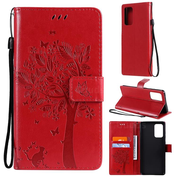 Embossing Butterfly Tree Leather Wallet Case for Samsung Galaxy A72 (4G, 5G) - Red