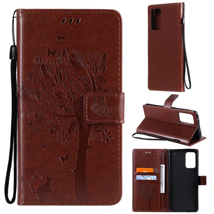 Embossing Butterfly Tree Leather Wallet Case for Samsung Galaxy A72 (4G, 5G) - Coffee