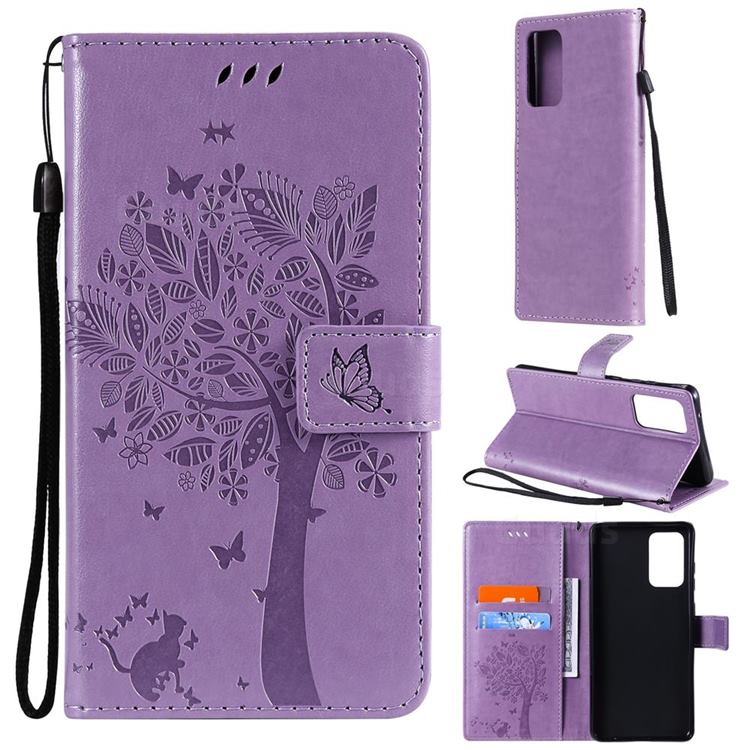 Embossing Butterfly Tree Leather Wallet Case for Samsung Galaxy A72 (4G, 5G) - Violet