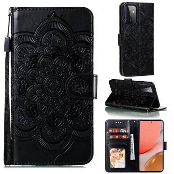 Intricate Embossing Datura Solar Leather Wallet Case for Samsung Galaxy A72 (4G, 5G) - Black
