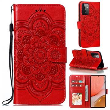 Intricate Embossing Datura Solar Leather Wallet Case for Samsung Galaxy A72 (4G, 5G) - Red