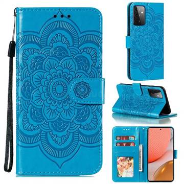 Intricate Embossing Datura Solar Leather Wallet Case for Samsung Galaxy A72 (4G, 5G) - Blue