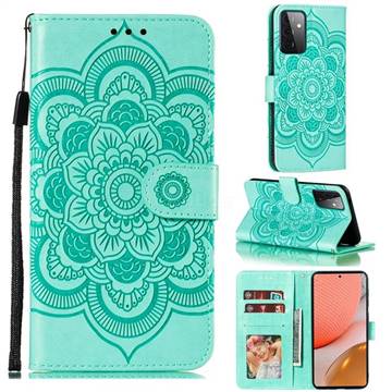 Intricate Embossing Datura Solar Leather Wallet Case for Samsung Galaxy A72 (4G, 5G) - Green