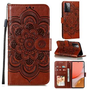 Intricate Embossing Datura Solar Leather Wallet Case for Samsung Galaxy A72 (4G, 5G) - Brown