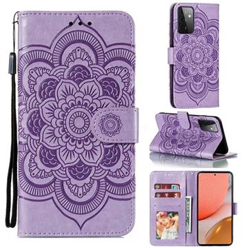 Intricate Embossing Datura Solar Leather Wallet Case for Samsung Galaxy A72 (4G, 5G) - Purple
