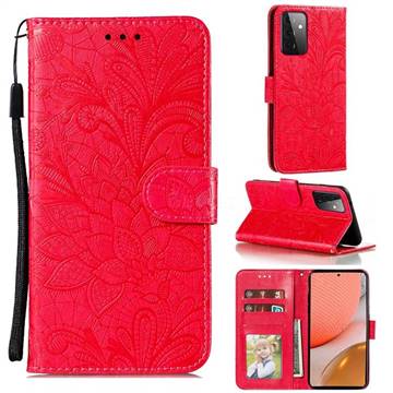 Intricate Embossing Lace Jasmine Flower Leather Wallet Case for Samsung Galaxy A72 (4G, 5G) - Red