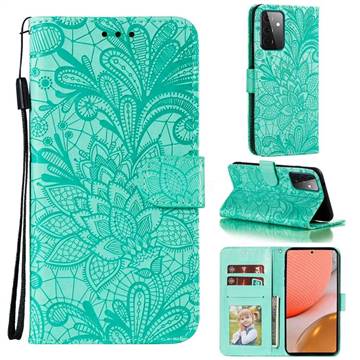 Intricate Embossing Lace Jasmine Flower Leather Wallet Case for Samsung Galaxy A72 (4G, 5G) - Green