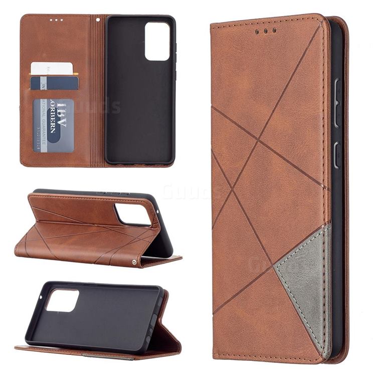 Prismatic Slim Magnetic Sucking Stitching Wallet Flip Cover for Samsung Galaxy A72 (4G, 5G) - Brown