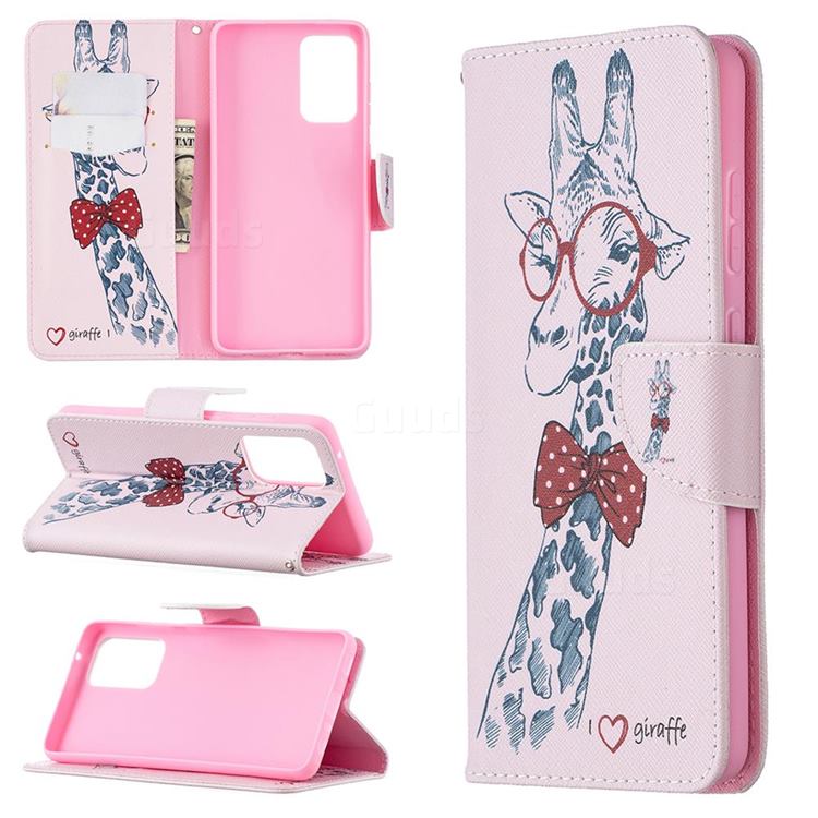 Glasses Giraffe Leather Wallet Case for Samsung Galaxy A72 (4G, 5G)