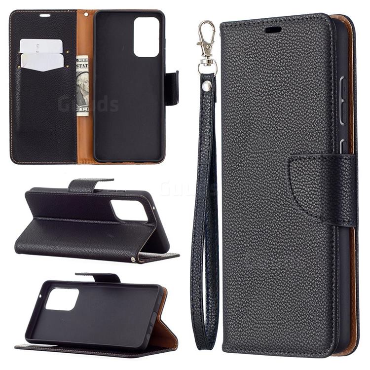 Classic Luxury Litchi Leather Phone Wallet Case for Samsung Galaxy A72 (4G, 5G) - Black