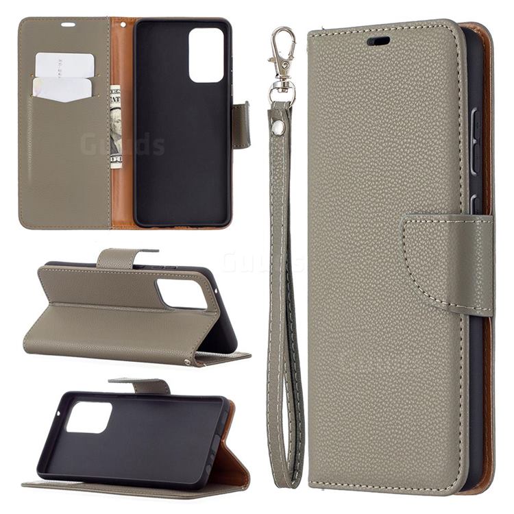 Classic Luxury Litchi Leather Phone Wallet Case for Samsung Galaxy A72 (4G, 5G) - Gray