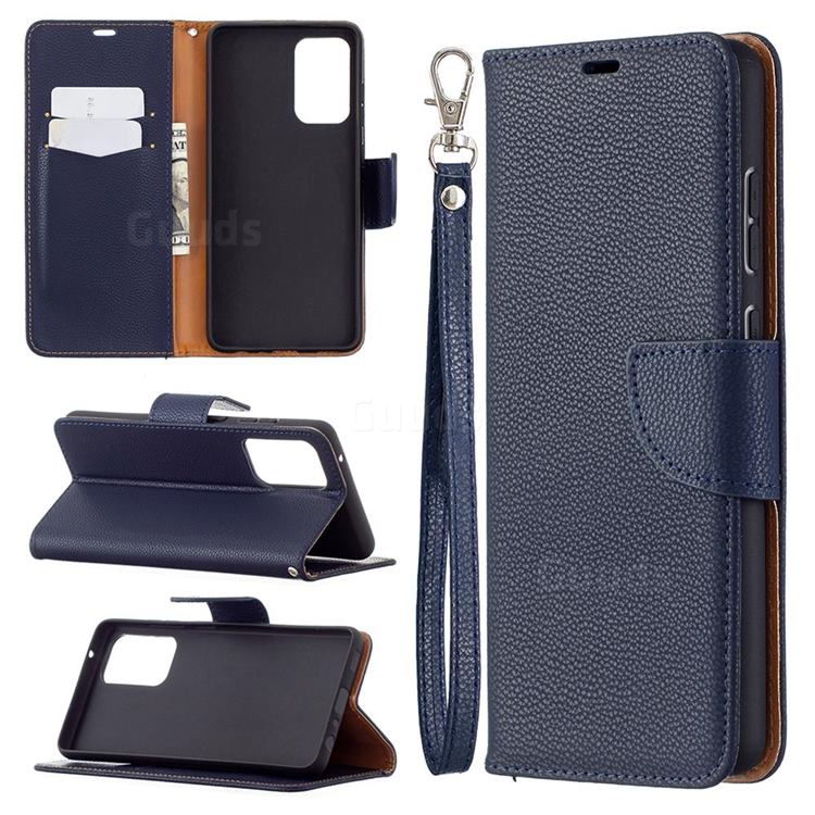 Classic Luxury Litchi Leather Phone Wallet Case for Samsung Galaxy A72 (4G, 5G) - Blue