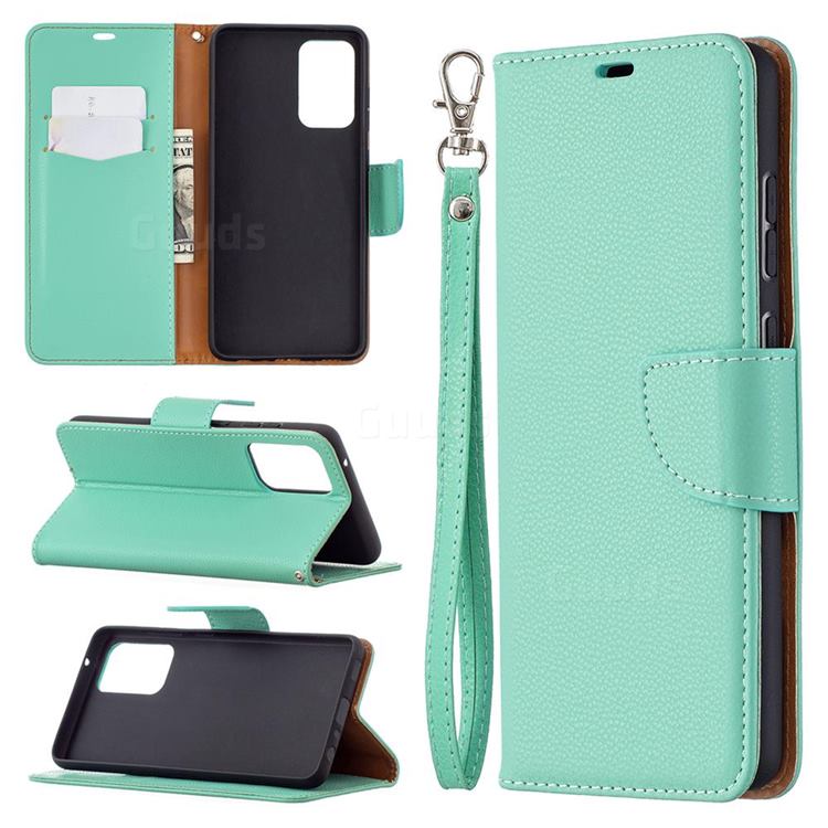 Classic Luxury Litchi Leather Phone Wallet Case for Samsung Galaxy A72 (4G, 5G) - Green