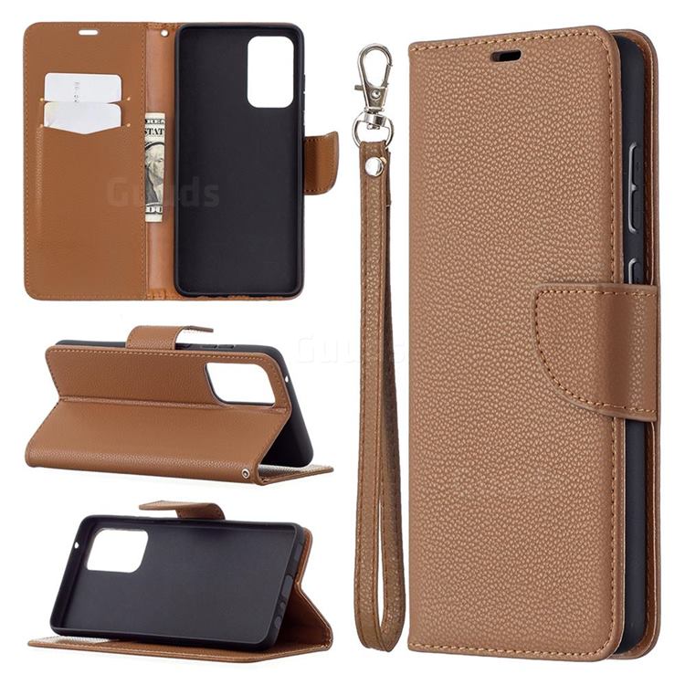Classic Luxury Litchi Leather Phone Wallet Case for Samsung Galaxy A72 (4G, 5G) - Brown