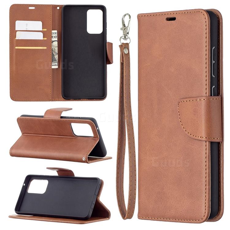 Classic Sheepskin PU Leather Phone Wallet Case for Samsung Galaxy A72 (4G, 5G) - Brown