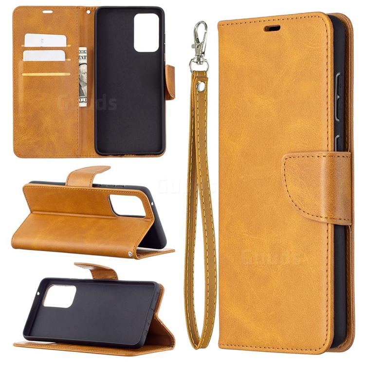Classic Sheepskin PU Leather Phone Wallet Case for Samsung Galaxy A72 (4G, 5G) - Yellow