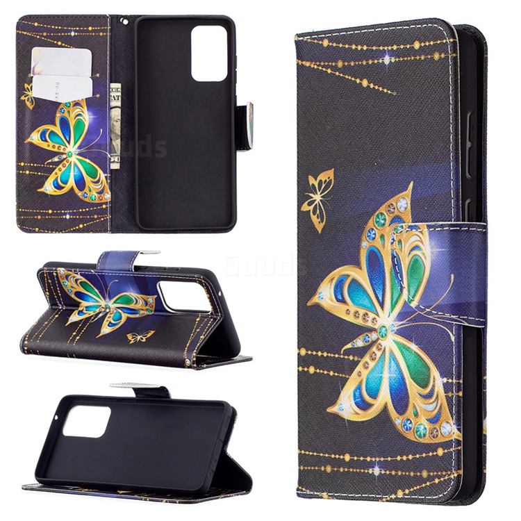 Golden Shining Butterfly Leather Wallet Case for Samsung Galaxy A72 (4G, 5G)