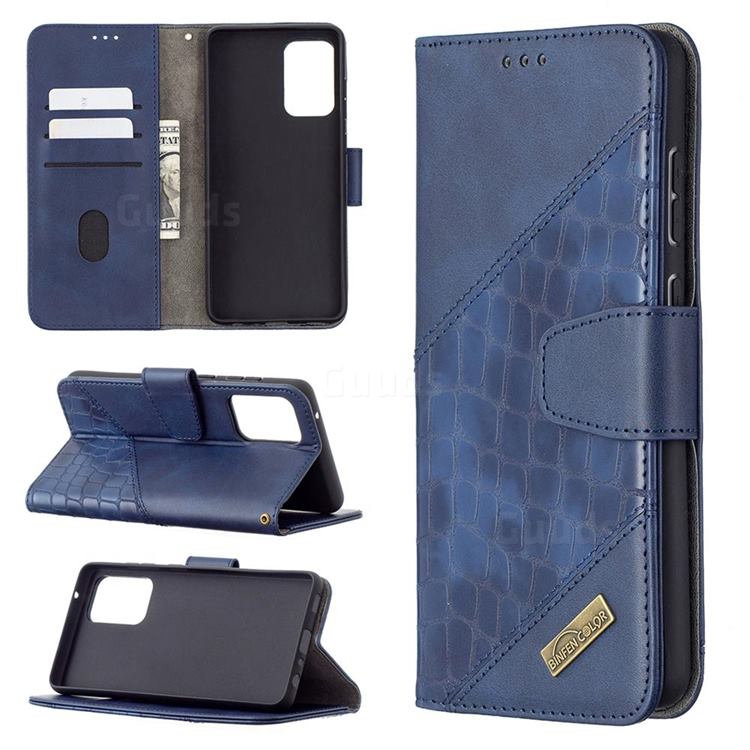 BinfenColor BF04 Color Block Stitching Crocodile Leather Case Cover for Samsung Galaxy A72 (4G, 5G) - Blue