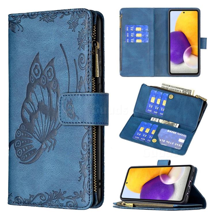 Binfen Color Imprint Vivid Butterfly Buckle Zipper Multi-function Leather Phone Wallet for Samsung Galaxy A72 (4G, 5G) - Blue