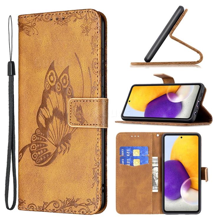 Binfen Color Imprint Vivid Butterfly Leather Wallet Case for Samsung Galaxy A72 (4G, 5G) - Brown