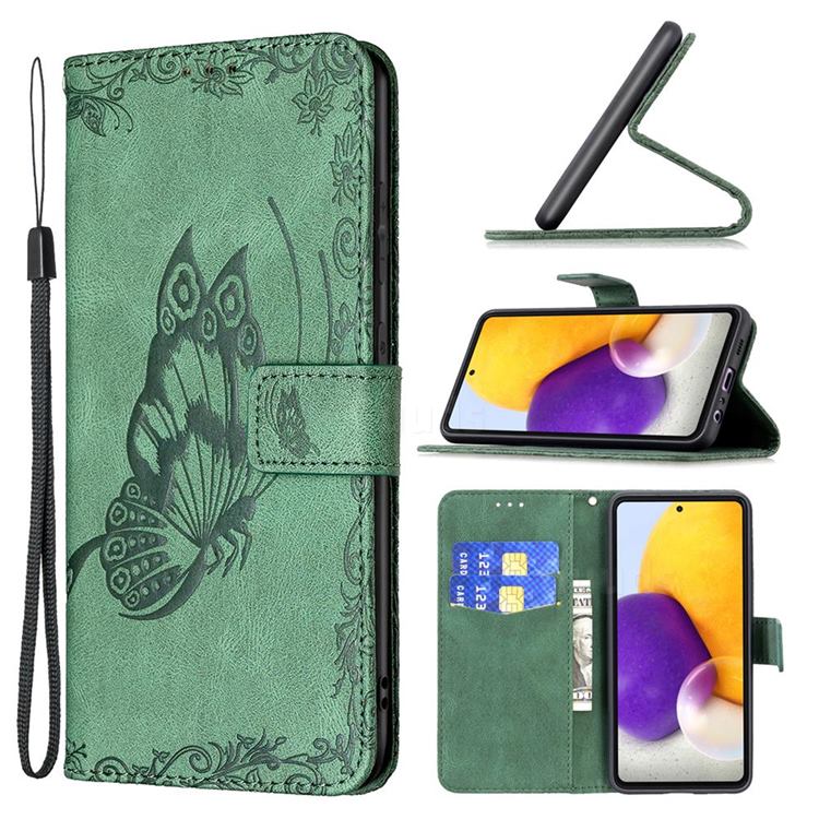 Binfen Color Imprint Vivid Butterfly Leather Wallet Case for Samsung Galaxy A72 (4G, 5G) - Green
