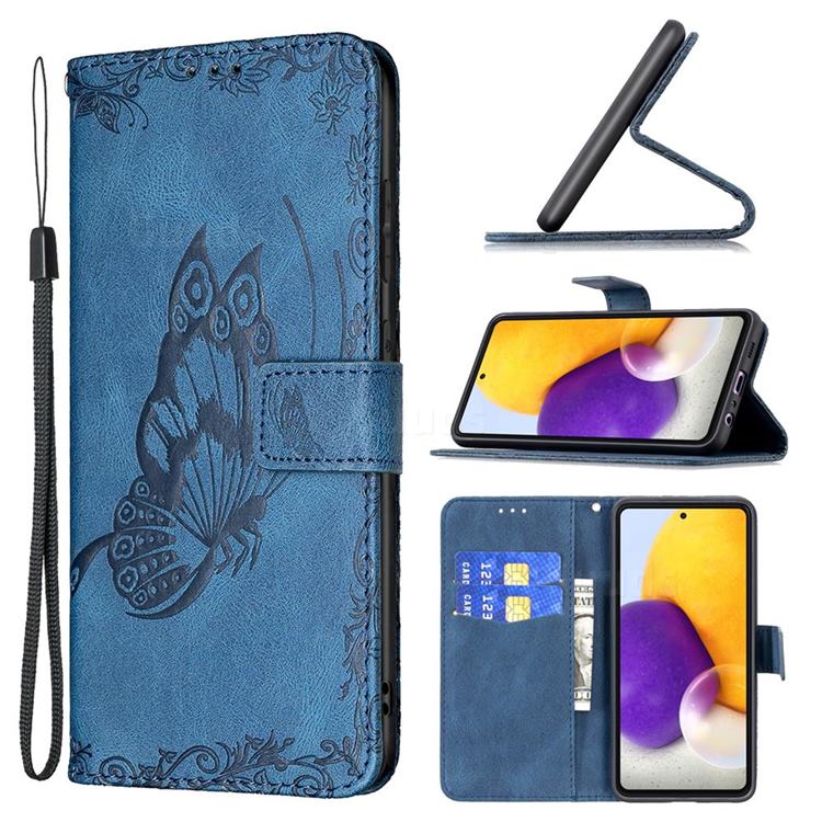 Binfen Color Imprint Vivid Butterfly Leather Wallet Case for Samsung Galaxy A72 (4G, 5G) - Blue