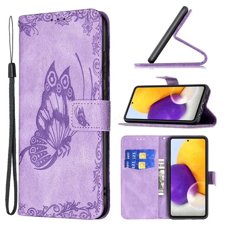 Binfen Color Imprint Vivid Butterfly Leather Wallet Case for Samsung Galaxy A72 (4G, 5G) - Purple