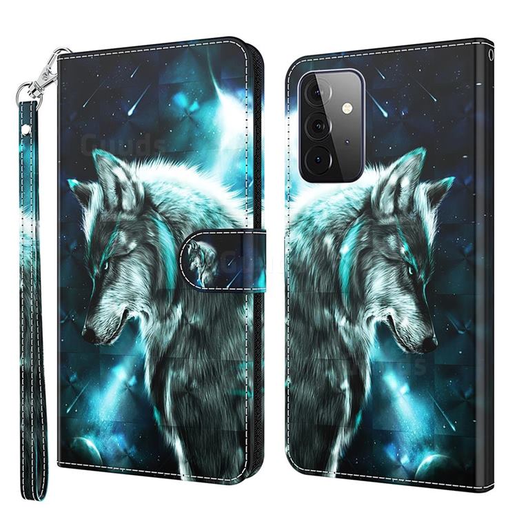 Snow Wolf 3D Painted Leather Wallet Case for Samsung Galaxy A72 (4G, 5G)
