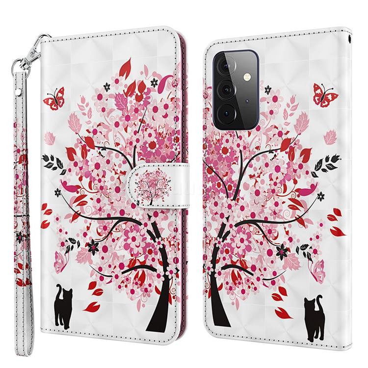 Tree and Cat 3D Painted Leather Wallet Case for Samsung Galaxy A72 (4G, 5G)