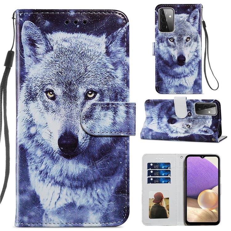 White Wolf Smooth Leather Phone Wallet Case for Samsung Galaxy A72 (4G, 5G)