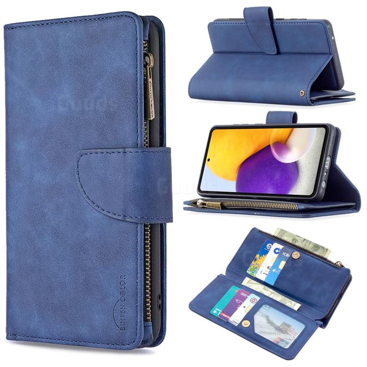 Binfen Color BF02 Sensory Buckle Zipper Multifunction Leather Phone Wallet for Samsung Galaxy A72 (4G, 5G) - Blue