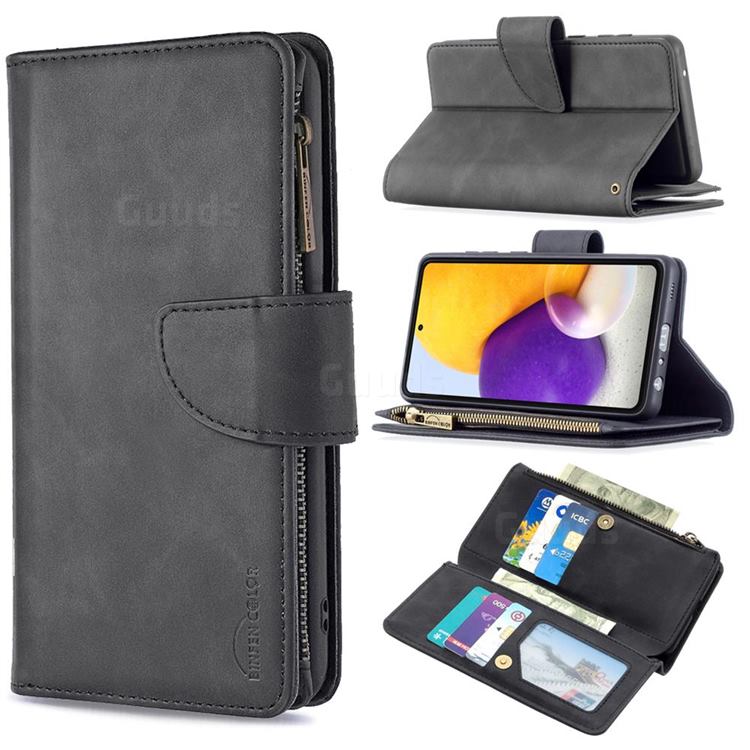 Binfen Color BF02 Sensory Buckle Zipper Multifunction Leather Phone Wallet for Samsung Galaxy A72 (4G, 5G) - Black