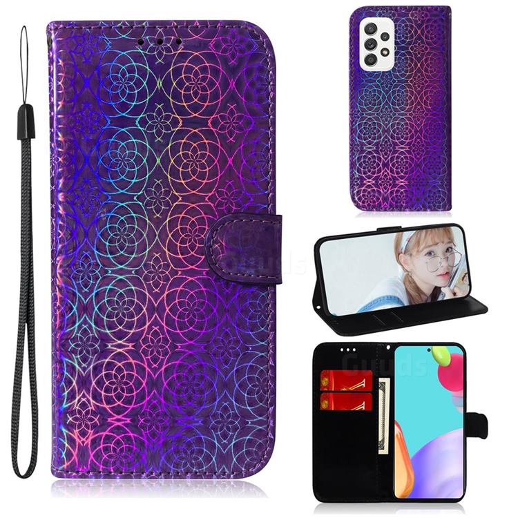 Laser Circle Shining Leather Wallet Phone Case for Samsung Galaxy A72 (4G, 5G) - Purple