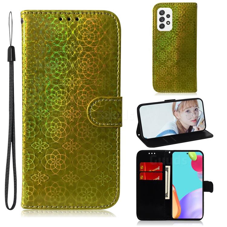 Laser Circle Shining Leather Wallet Phone Case for Samsung Galaxy A72 (4G, 5G) - Golden