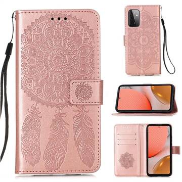 Embossing Dream Catcher Mandala Flower Leather Wallet Case for Samsung Galaxy A72 (4G, 5G) - Rose Gold