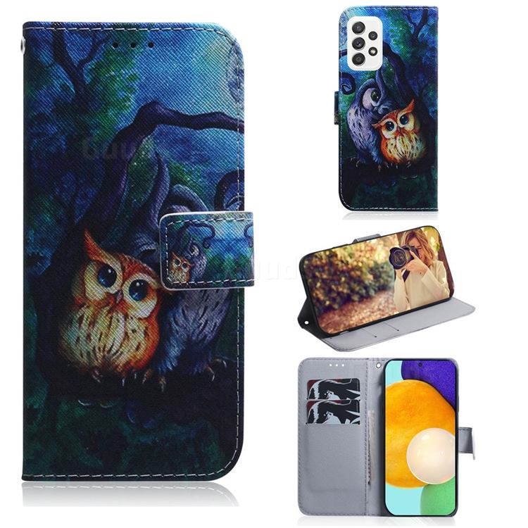 Oil Painting Owl PU Leather Wallet Case for Samsung Galaxy A72 (4G, 5G)