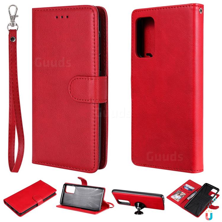 Retro Greek Detachable Magnetic PU Leather Wallet Phone Case for Samsung Galaxy A72 (4G, 5G) - Red