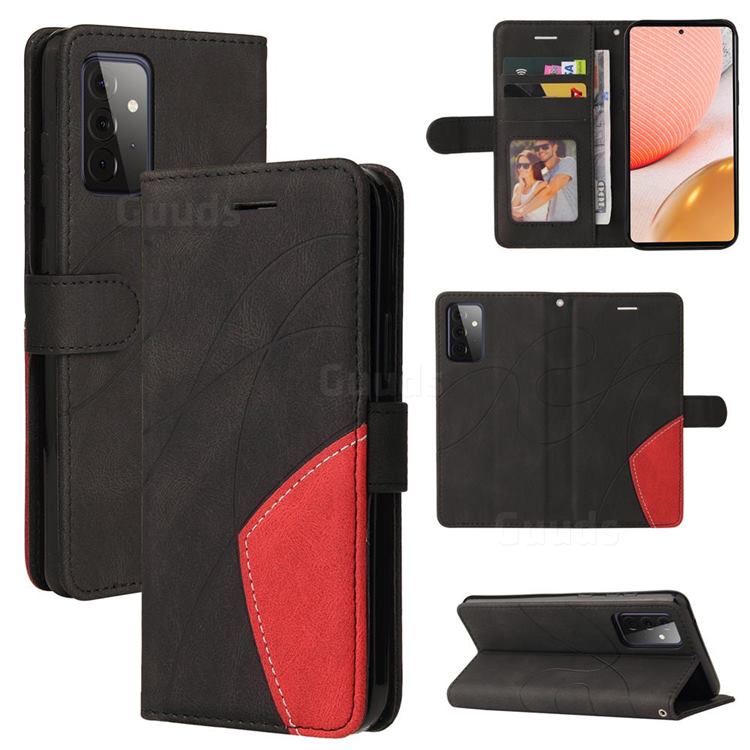 Luxury Two-color Stitching Leather Wallet Case Cover for Samsung Galaxy A72 (4G, 5G) - Black