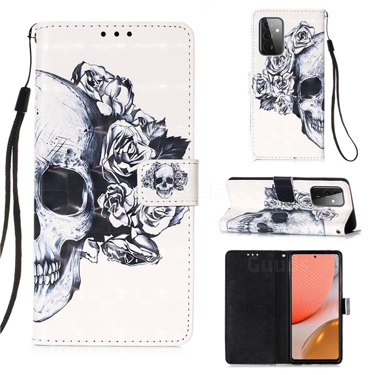 Skull Flower 3D Painted Leather Wallet Case for Samsung Galaxy A72 (4G, 5G)