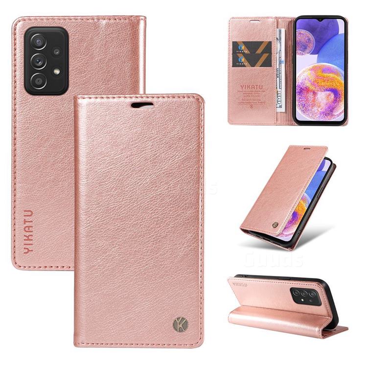 YIKATU Litchi Card Magnetic Automatic Suction Leather Flip Cover for Samsung Galaxy A72 (4G, 5G) - Rose Gold