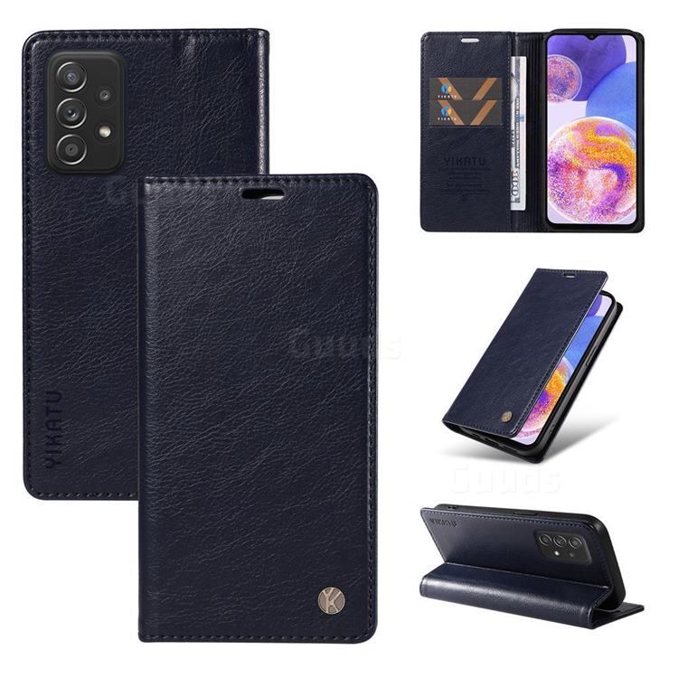 YIKATU Litchi Card Magnetic Automatic Suction Leather Flip Cover for Samsung Galaxy A72 (4G, 5G) - Navy Blue