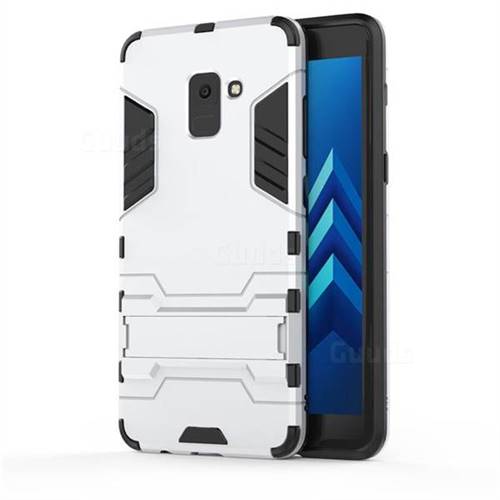 Armor Premium Tactical Grip Kickstand Shockproof Dual Layer Rugged Hard Cover for Samsung Galaxy A8+ (2018) - Silver
