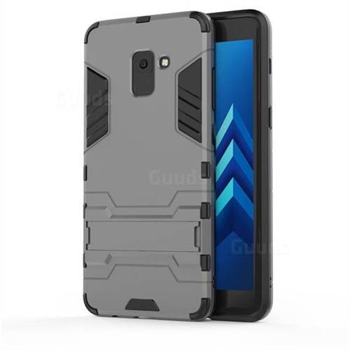 Armor Premium Tactical Grip Kickstand Shockproof Dual Layer Rugged Hard Cover for Samsung Galaxy A8+ (2018) - Gray