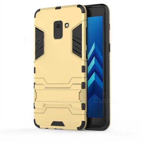 Armor Premium Tactical Grip Kickstand Shockproof Dual Layer Rugged Hard Cover for Samsung Galaxy A8+ (2018) - Golden