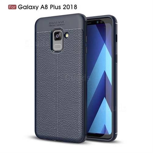 Luxury Auto Focus Litchi Texture Silicone TPU Back Cover for Samsung Galaxy A8+ (2018) - Dark Blue