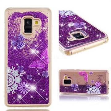 Purple Flower Butterfly Dynamic Liquid Glitter Quicksand Soft TPU Case for Samsung Galaxy A8+ (2018)