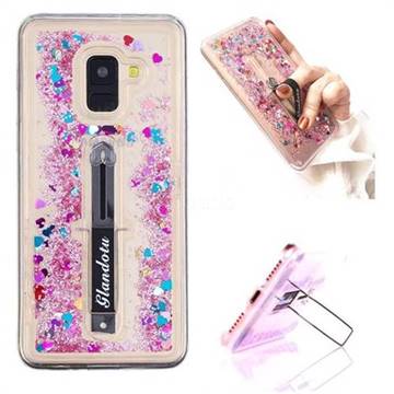 Concealed Ring Holder Stand Glitter Quicksand Dynamic Liquid Phone Case for Samsung Galaxy A8+ (2018) - Rose